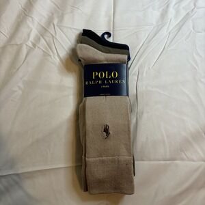 Polo Ralph Lauren Mens Socks Size 10 - 13 Solid 3 Pairs Brown Green Pony NEW
